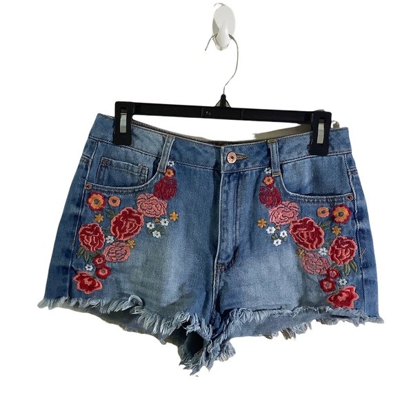 Forever 21 Pants - Floral Embroidered Denim Shorts